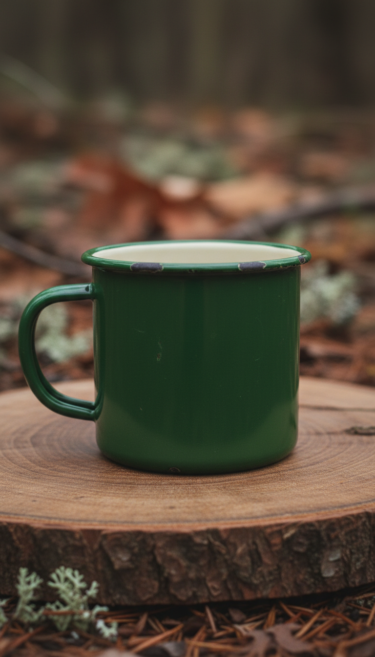Insulated enamel camp mug with locking lid